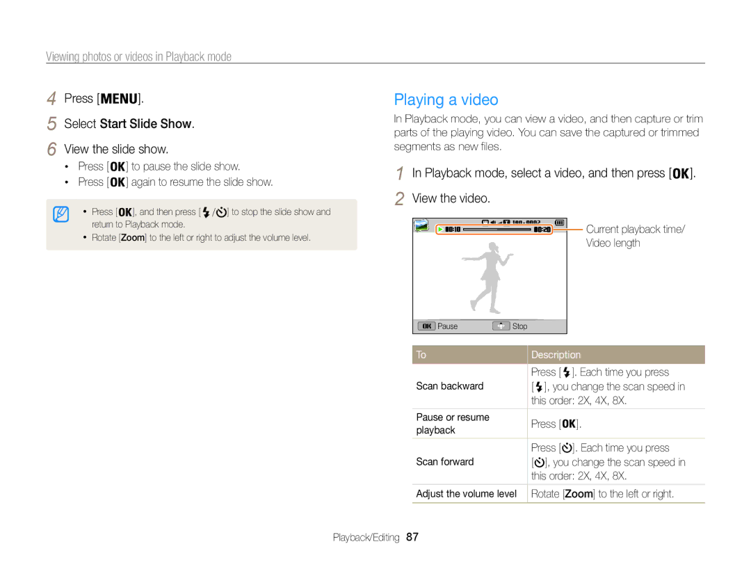 Samsung ECST200FBPLUS user manual Playing a video, View the slide show 