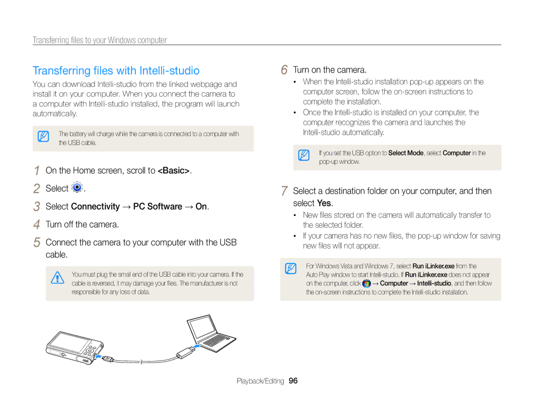 Samsung ECST200FBPLUS user manual Transferring files with Intelli-studio, Transferring files to your Windows computer 