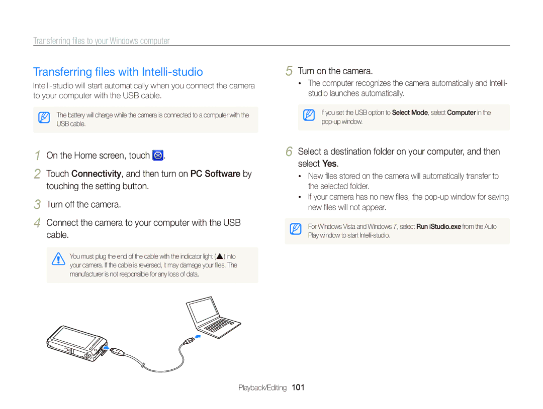 Samsung ECST700 Transferring ﬁles with Intelli-studio, Transferring ﬁles to your Windows computer, Turn off the camera 