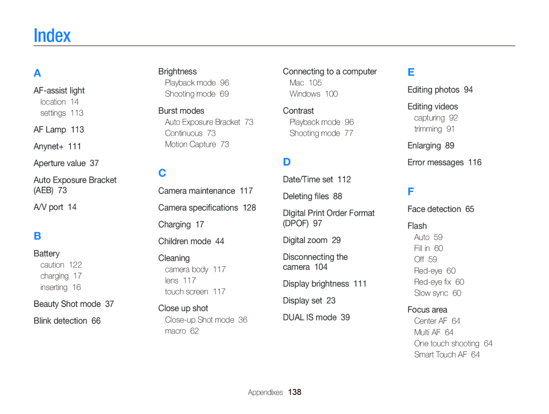 Samsung EC-ST700ZBPBUS, ECST700 user manual Index 