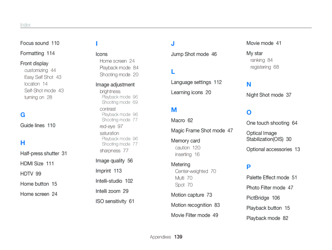 Samsung ECST700 user manual Index, Red-eye 97 saturation, Sharpness, Center-weighted Multi Spot, Ranking 84 registering 