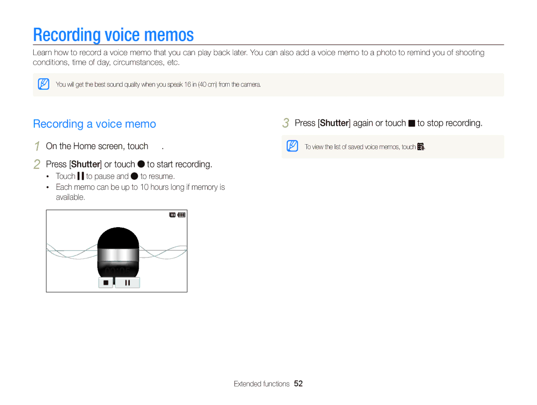 Samsung EC-ST700ZBPBUS, ECST700 user manual Recording voice memos, Recording a voice memo 