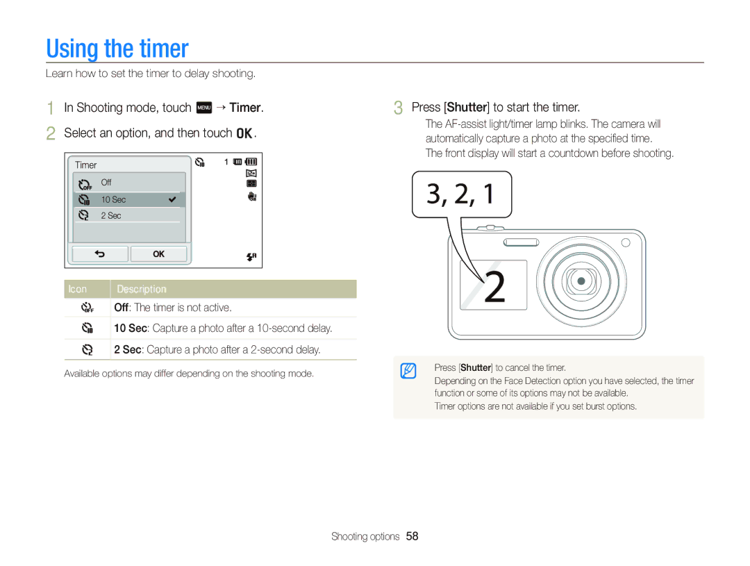 Samsung EC-ST700ZBPBUS Using the timer, Press Shutter to start the timer, Learn how to set the timer to delay shooting 