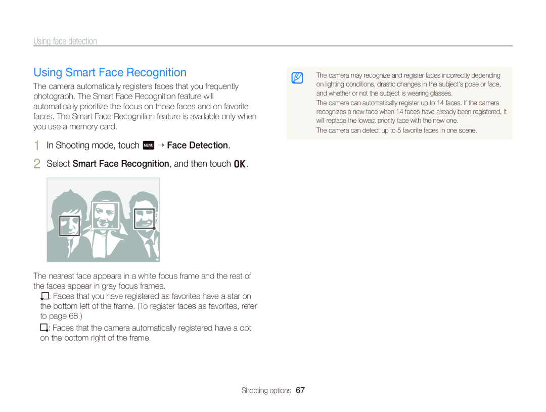 Samsung ECST700, EC-ST700ZBPBUS user manual Using Smart Face Recognition, Using face detection 