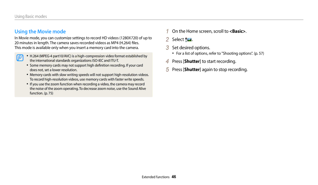 Samsung EC-ST150FBPRUS, ECST72ZZBPWPA, EC-ST150FBPWUS, EC-ST150FBPSUS, EC-ST150FBPBUS user manual Using the Movie mode 