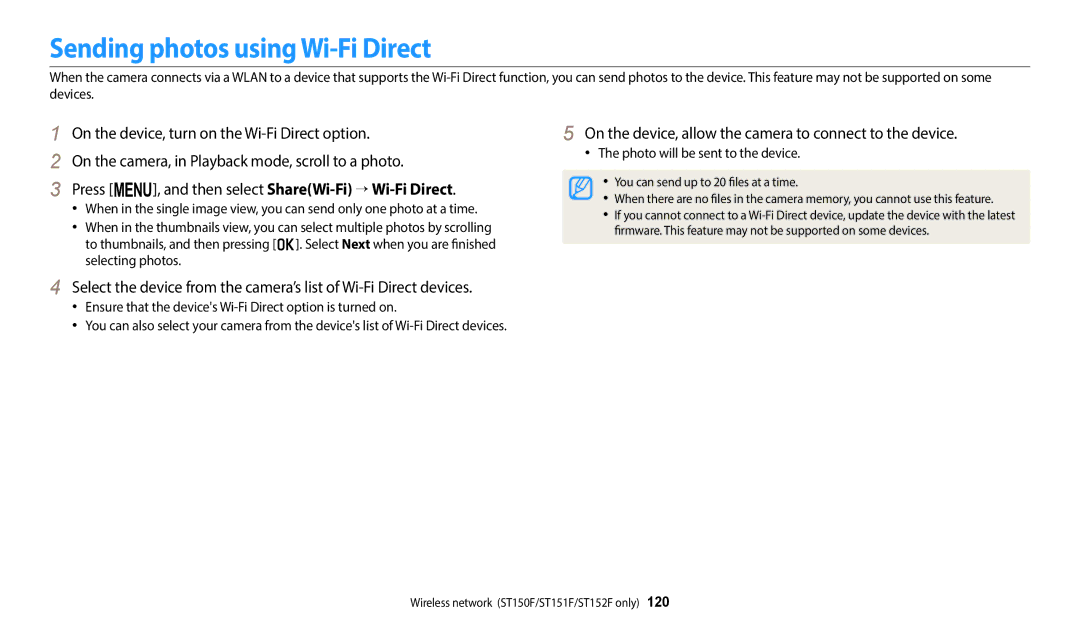 Samsung ECST72ZZBPWUS Sending photos using Wi-Fi Direct, On the device, allow the camera to connect to the device 