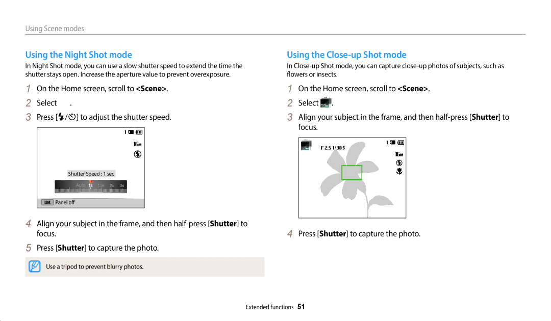 Samsung ECST72ZZBPWUS user manual Using the Night Shot mode, Using the Close-up Shot mode 