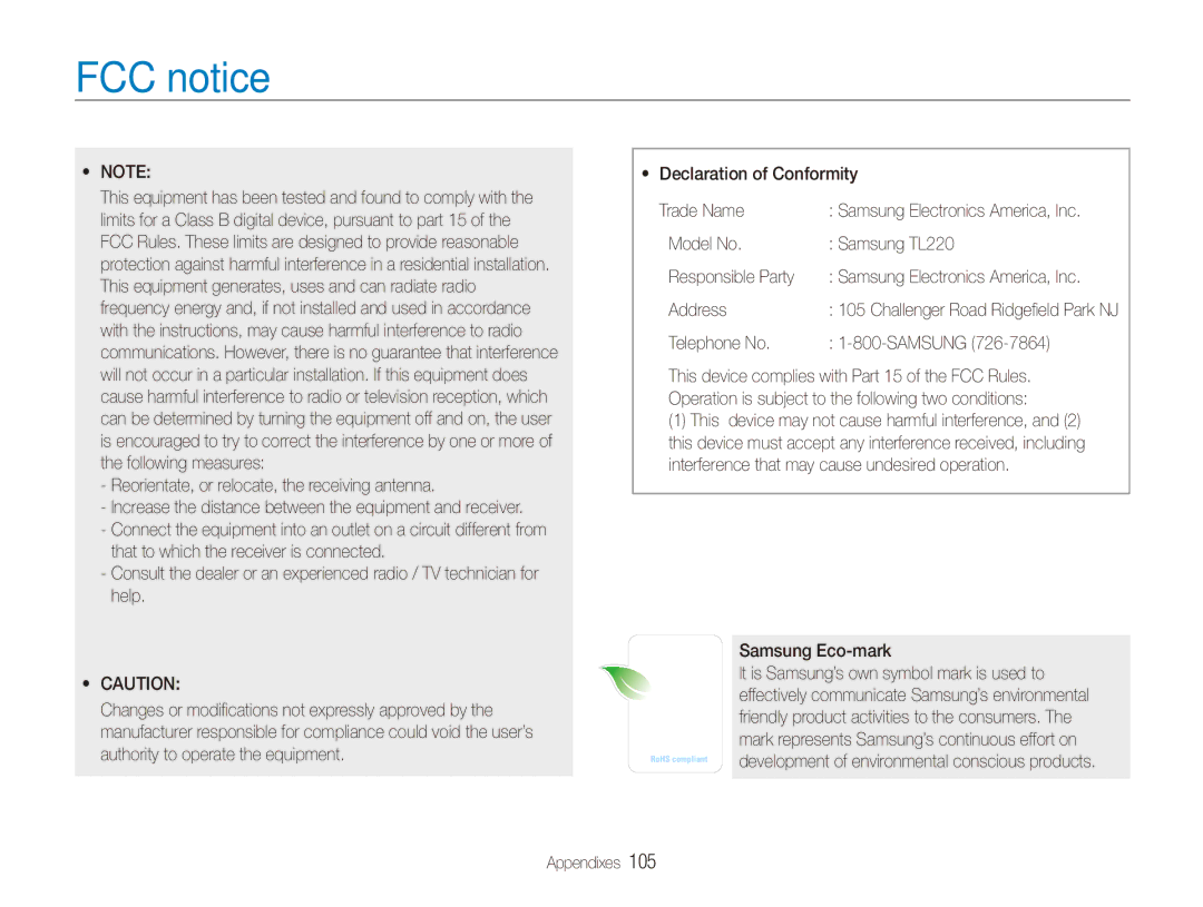 Samsung ECTL220ZBPUUS user manual FCC notice 