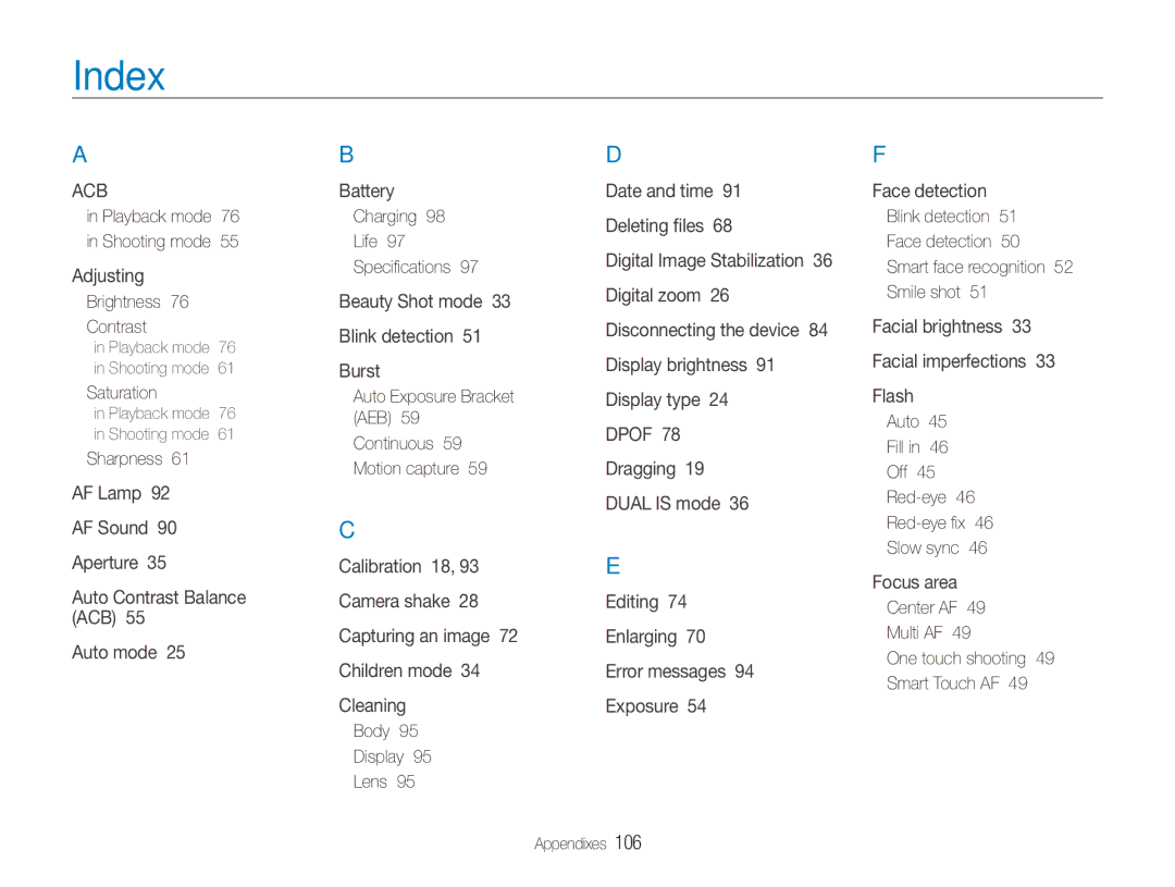 Samsung ECTL220ZBPUUS user manual Index 