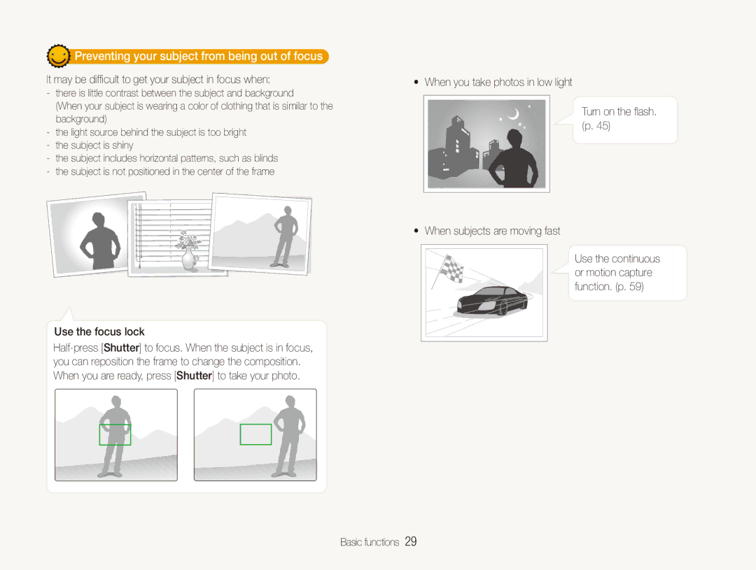 Samsung ECTL220ZBPUUS user manual Preventing your subject from being out of focus 