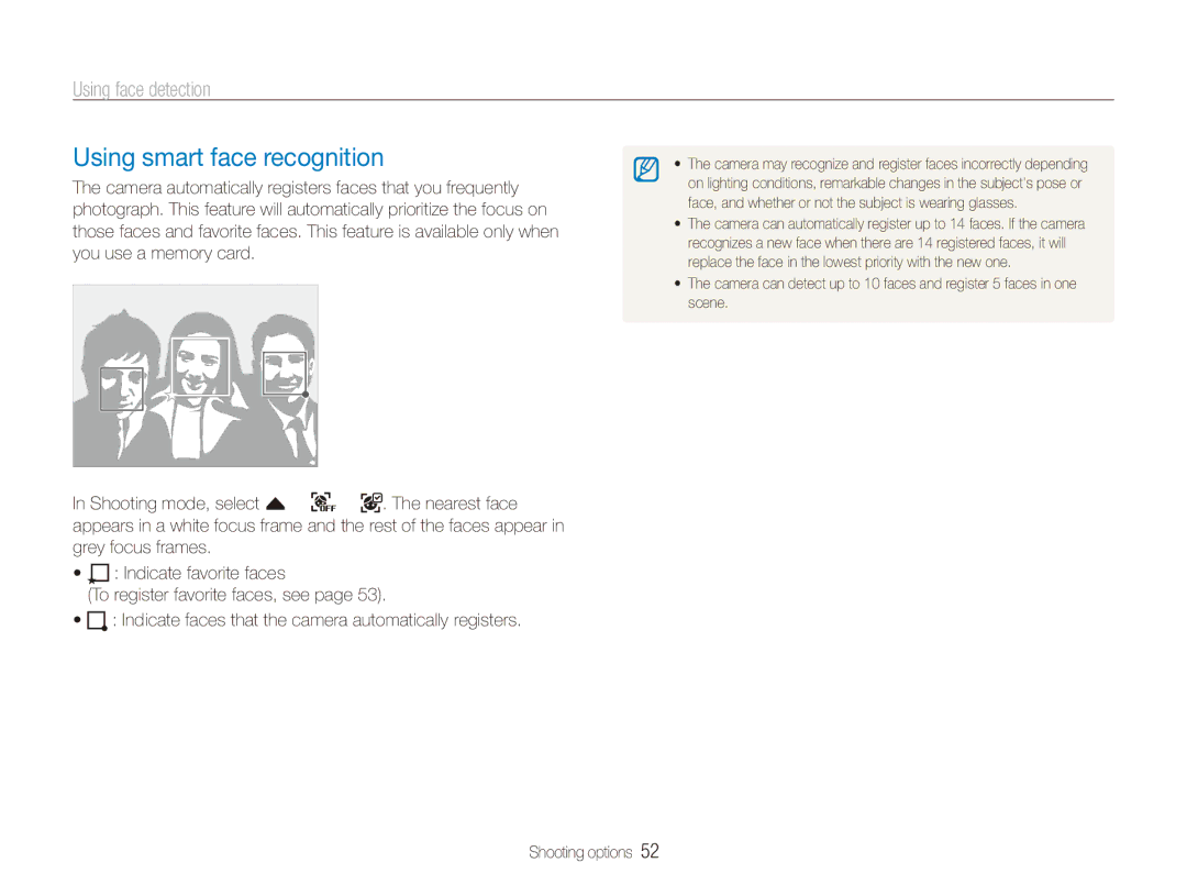 Samsung ECTL220ZBPUUS user manual Using smart face recognition 