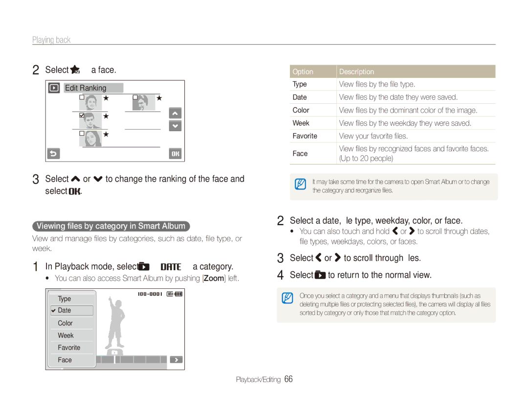 Samsung ECTL220ZBPUUS user manual “ a face, Select , or . to change the ranking of the face and select 