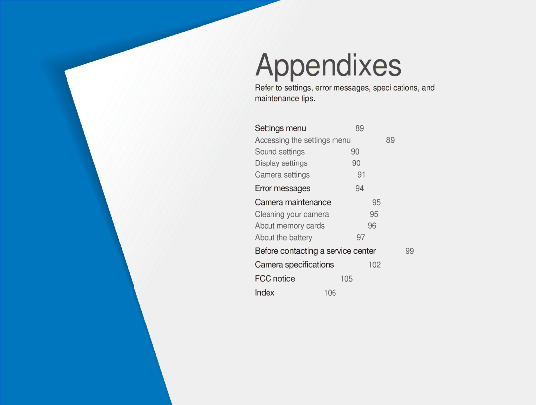 Samsung ECTL220ZBPUUS user manual Appendixes, Camera maintenance …………………………………… 