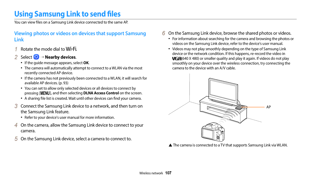 Samsung ECWB1100BPBUS, ECWB1100BPRUS, EC-WB1100BPBUS user manual Using Samsung Link to send files, Select → Nearby devices 