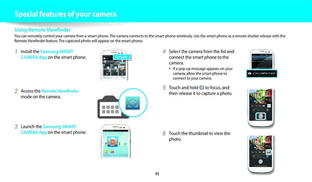 Samsung ECWB1100BPBUS, ECWB1100BPRUS, EC-WB1100BPBUS Camera App on the smart phone, Touch the thumbnail to view the photo 