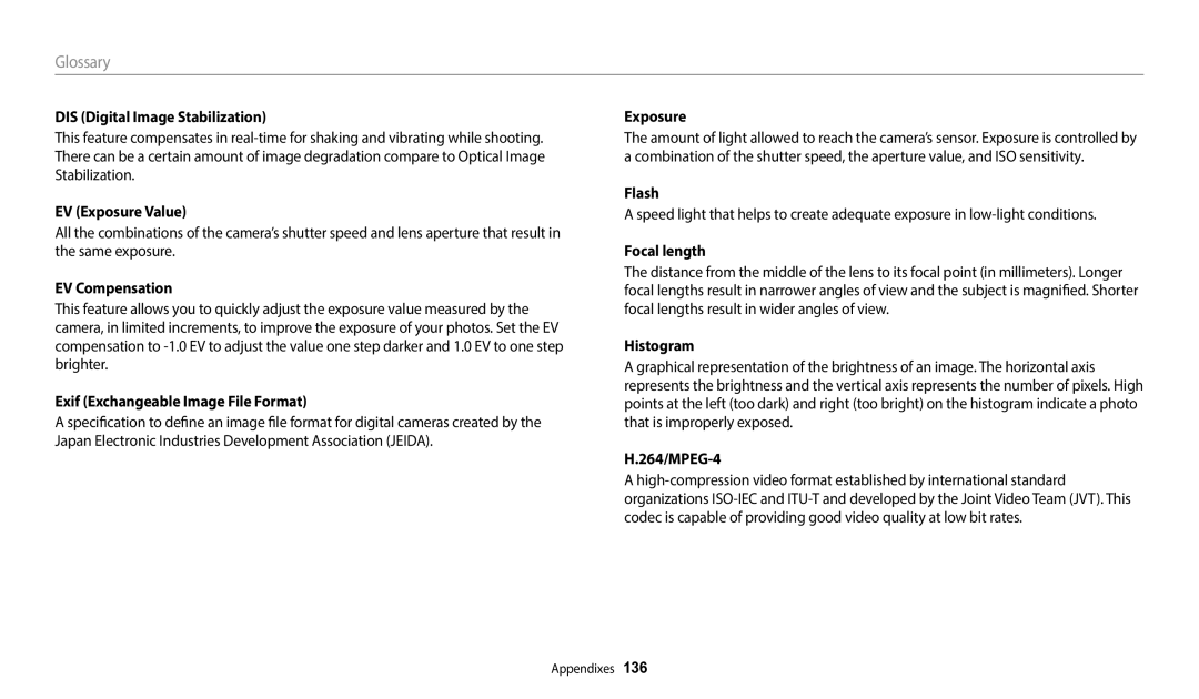 Samsung ECWB1100BPRUS, ECWB1100BPBUS, EC-WB1100BPBUS, EC-WB1100BPRUS user manual Glossary 