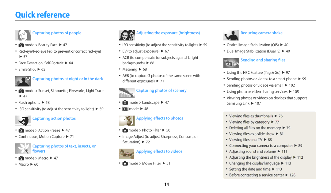 Samsung EC-WB1100BPRUS, ECWB1100BPBUS, ECWB1100BPRUS, EC-WB1100BPBUS user manual Quick reference, Capturing photos of people 