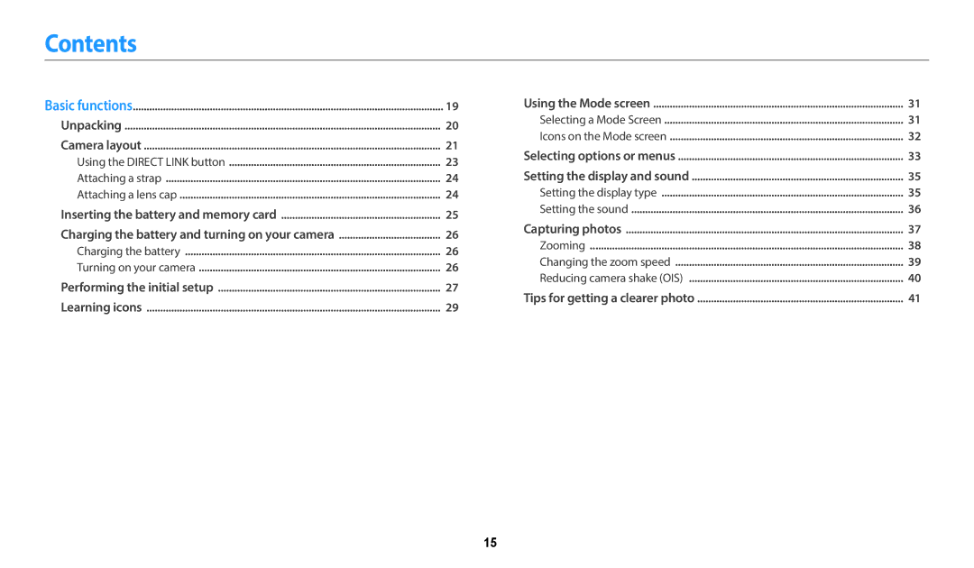 Samsung ECWB1100BPBUS, ECWB1100BPRUS, EC-WB1100BPBUS, EC-WB1100BPRUS user manual Contents 