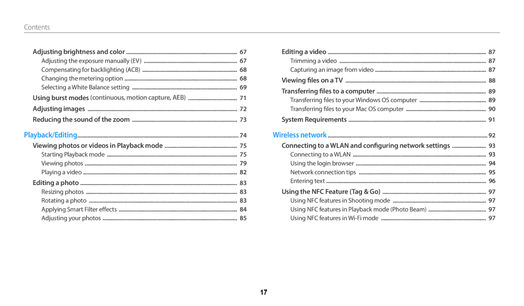 Samsung EC-WB1100BPBUS, ECWB1100BPBUS, ECWB1100BPRUS, EC-WB1100BPRUS user manual Contents 