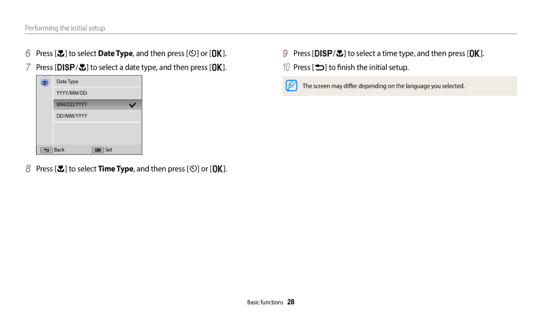 Samsung ECWB1100BPRUS, ECWB1100BPBUS, EC-WB1100BPBUS, EC-WB1100BPRUS user manual Performing the initial setup 