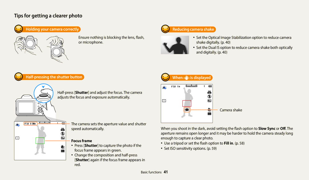 Samsung EC-WB1100BPBUS Holding your camera correctly, Half-pressing the shutter button, When is displayed, Focus frame 