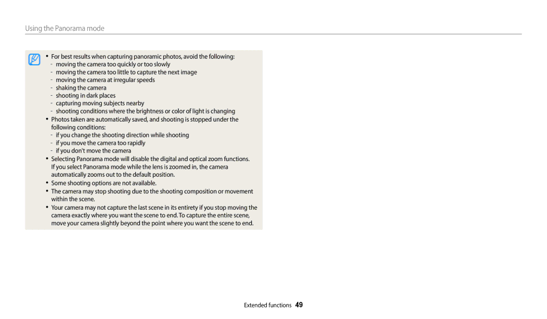 Samsung EC-WB1100BPBUS, ECWB1100BPBUS, ECWB1100BPRUS, EC-WB1100BPRUS user manual Using the Panorama mode 