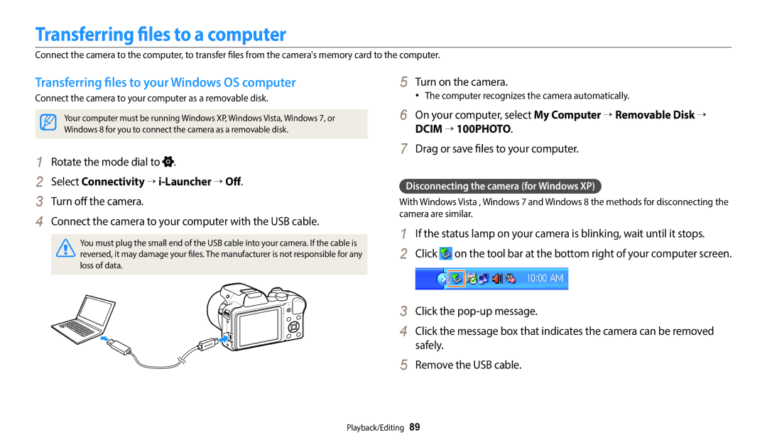 Samsung EC-WB1100BPBUS, ECWB1100BPBUS Transferring files to a computer, Transferring files to your Windows OS computer 