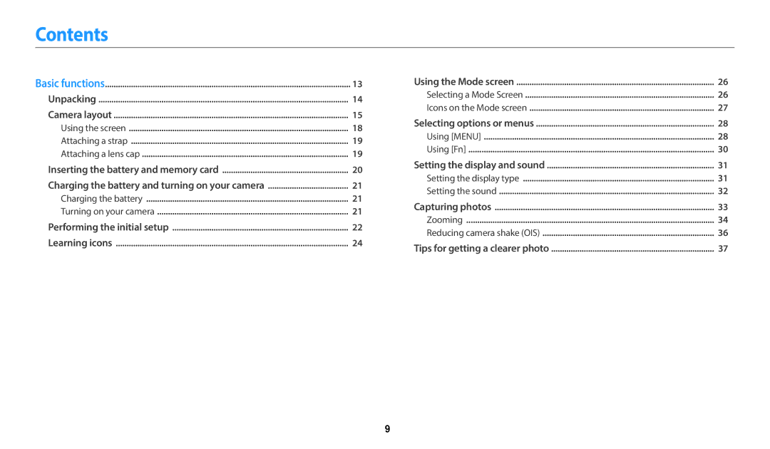 Samsung EC-WB2100BPBUS, ECWB2100BPBUS, EC-WB2100BPRUS user manual Contents 