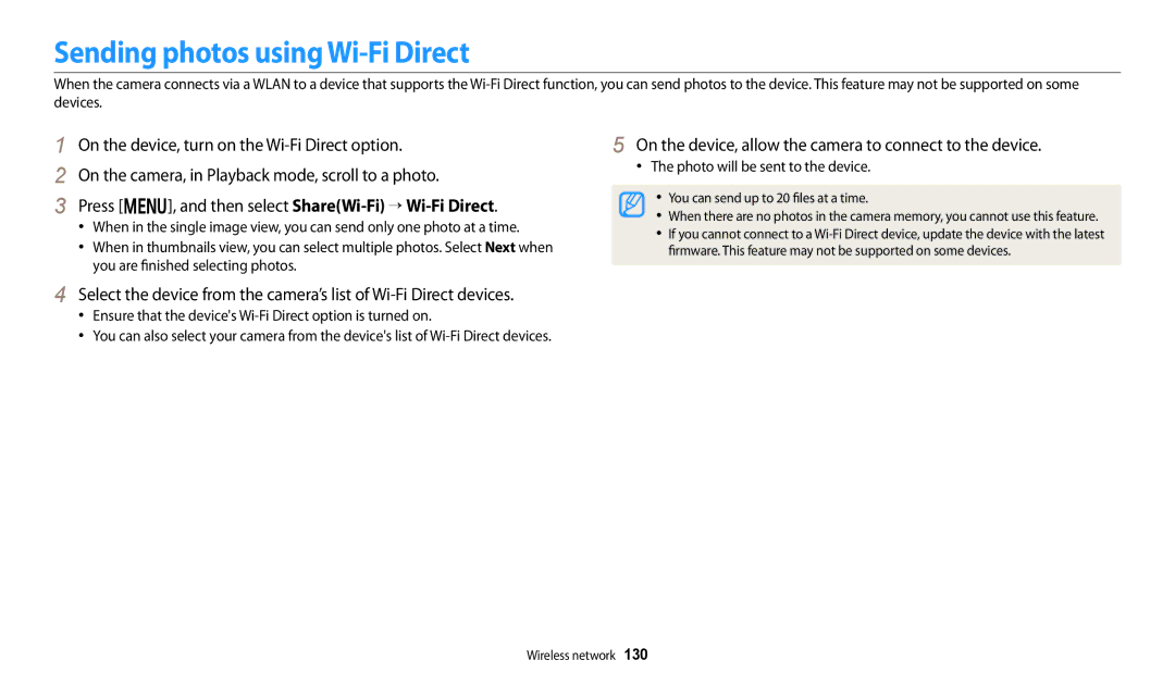 Samsung EC-WB250FBPWUS Sending photos using Wi-Fi Direct, On the device, allow the camera to connect to the device 