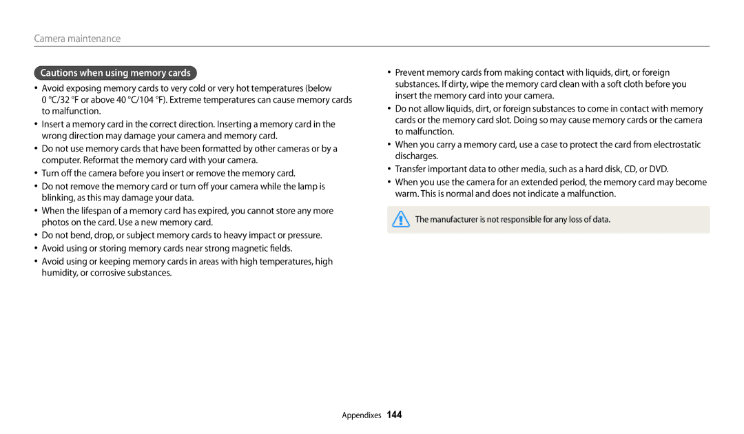 Samsung ECWB250FFPAUS, ECWB250FFPRUS, ECWB250FFPWUS, ECWB250FFPBUS, WB250F White, EC-WB250FBPWUS user manual Camera maintenance 