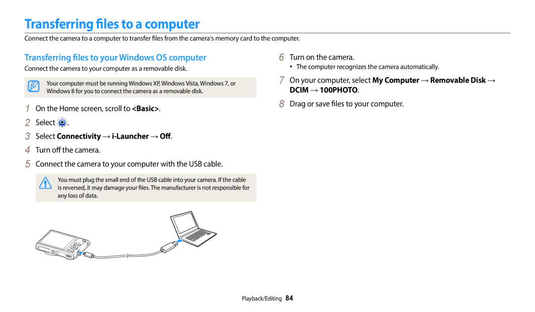 Samsung EC-WB35FZBPBUS, ECWB35FZBPRUS Transferring files to a computer, Transferring files to your Windows OS computer 