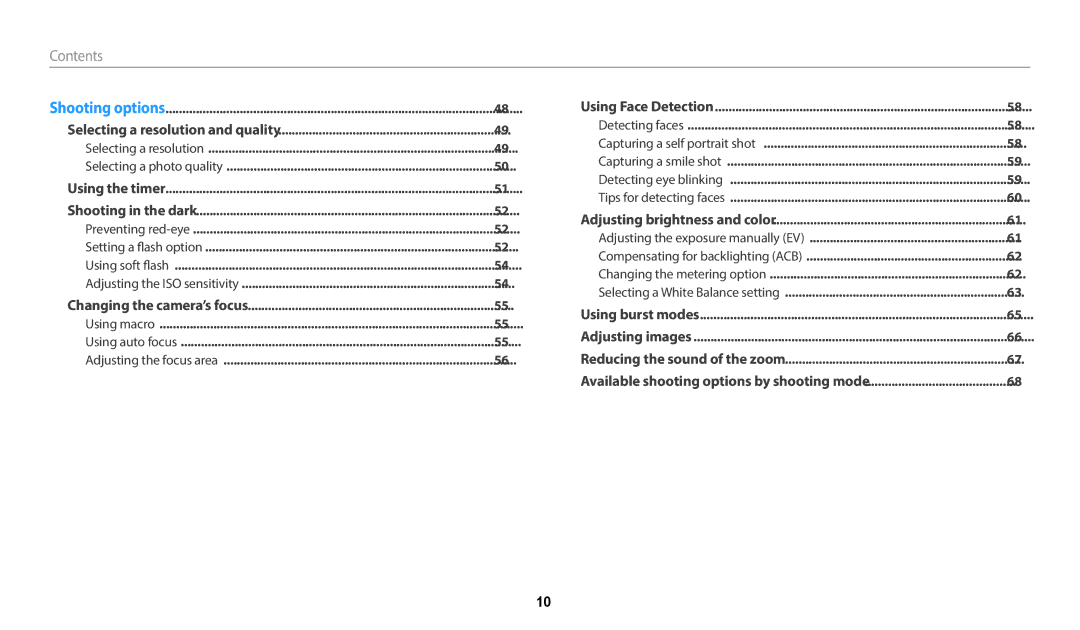 Samsung EC-WB50FZBPBUS, ECWB50FZBPBUS, ECWB50FZBPWUS, EC-WB50FZBPRUS, EC-WB50FZBPWUS, ECWB50FZBPRUS user manual Contents﻿ 