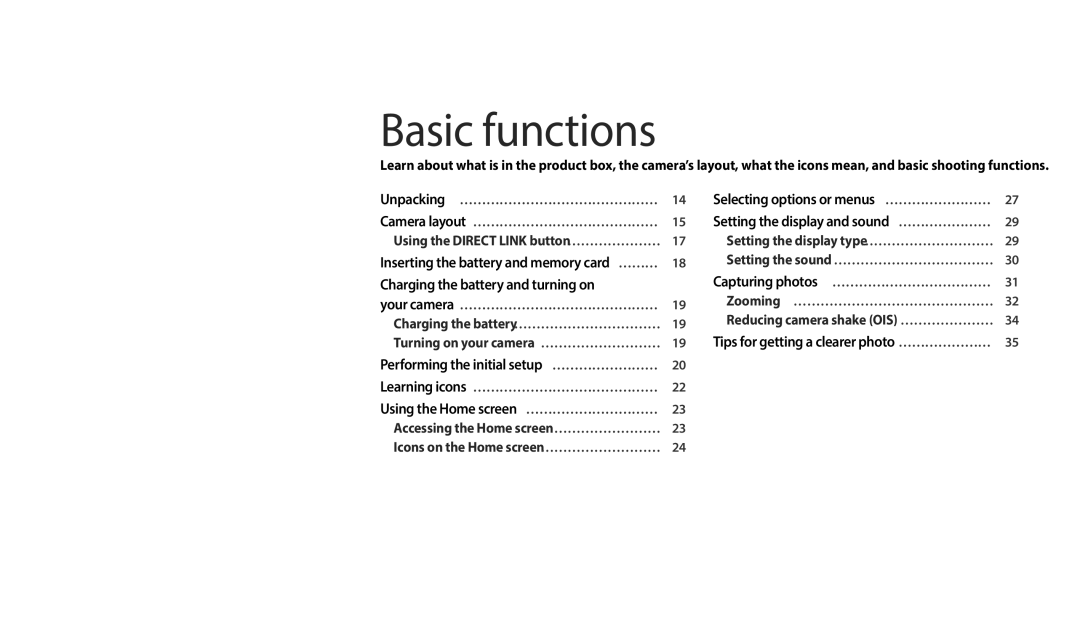 Samsung EC-WB50FZBPRUS, ECWB50FZBPBUS, ECWB50FZBPWUS, EC-WB50FZBPWUS, ECWB50FZBPRUS, EC-WB50FZBPBUS user manual Basic functions 