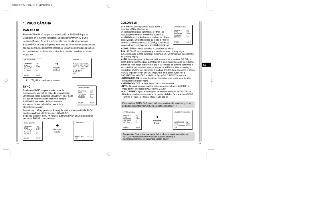 Samsung ED2250S/P manual COLOR/ByN, Cámara ID, …Significa que hay submenús, Posición 