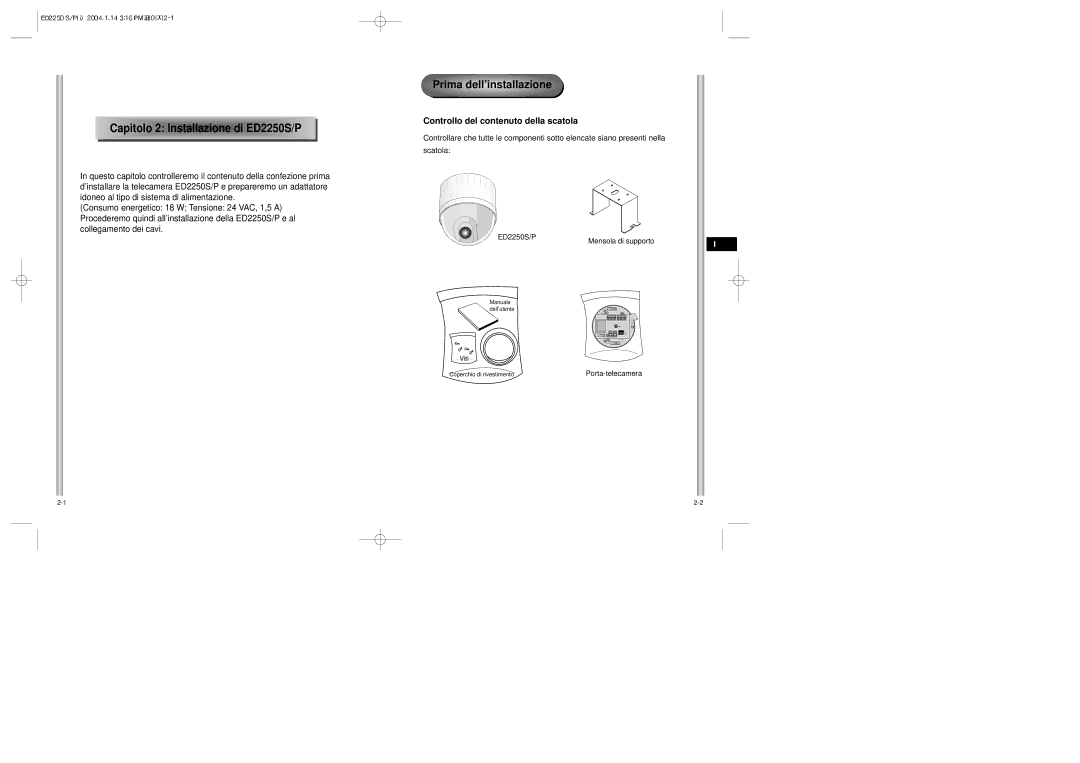 Samsung ED2250S/P manual Prima dell’installazione, Controllo del contenuto della scatola, Viti 