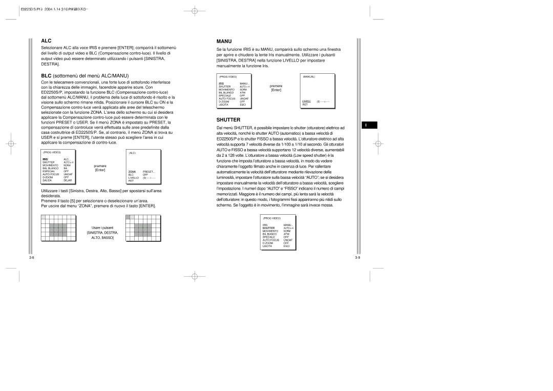 Samsung ED2250S/P manual BLC sottomenù del menù ALC/MANU, Usare i pulsanti 