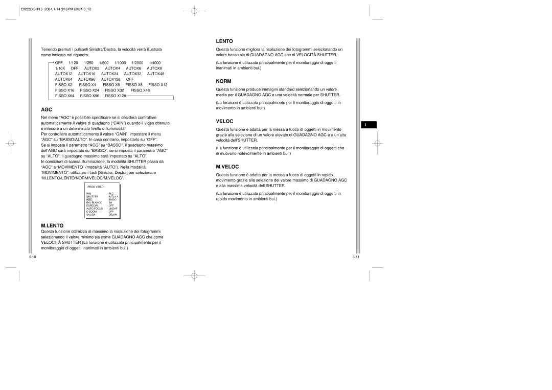 Samsung ED2250S/P manual Lento, Veloc, AUTOX6, Fisso 