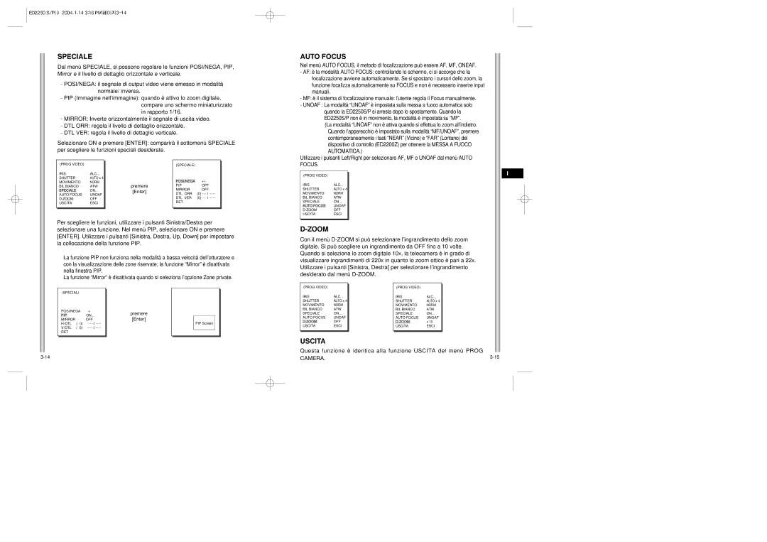 Samsung ED2250S/P manual Speciale, PIP Immagine nell’immagine quando è attivo lo zoom digitale 