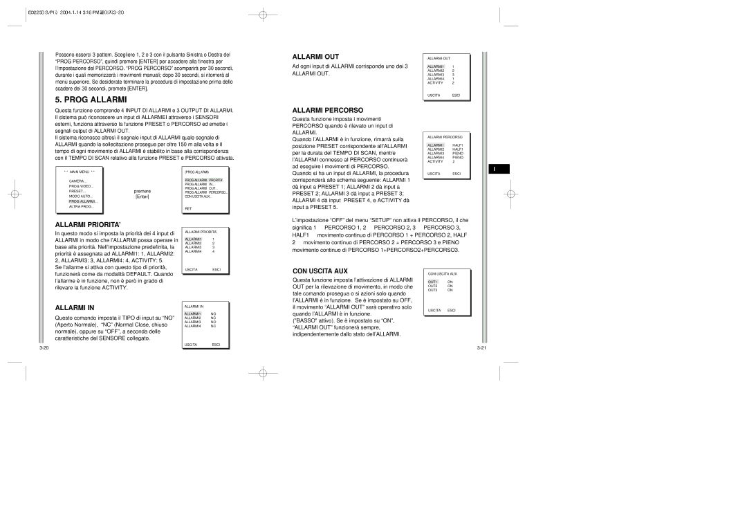 Samsung ED2250S/P manual Prog Allarmi 