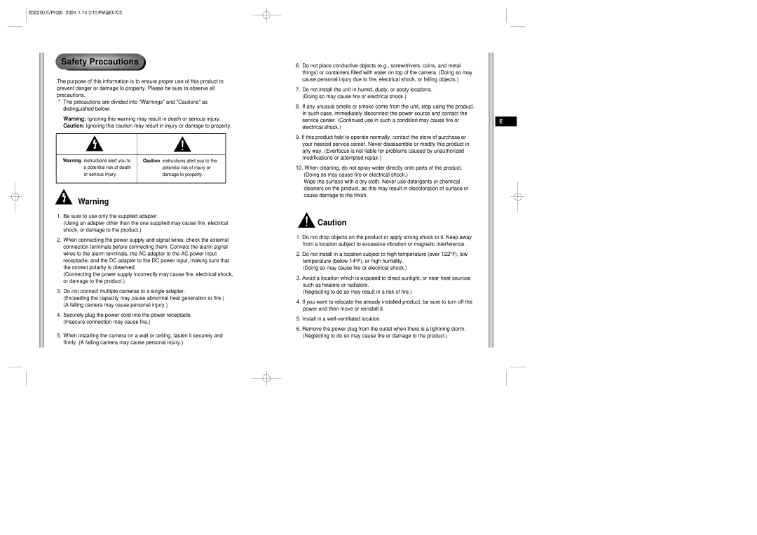 Samsung ED2250S/P manual Be sure to use only the supplied adapter, Instructions alert you to, Potential risk of death 