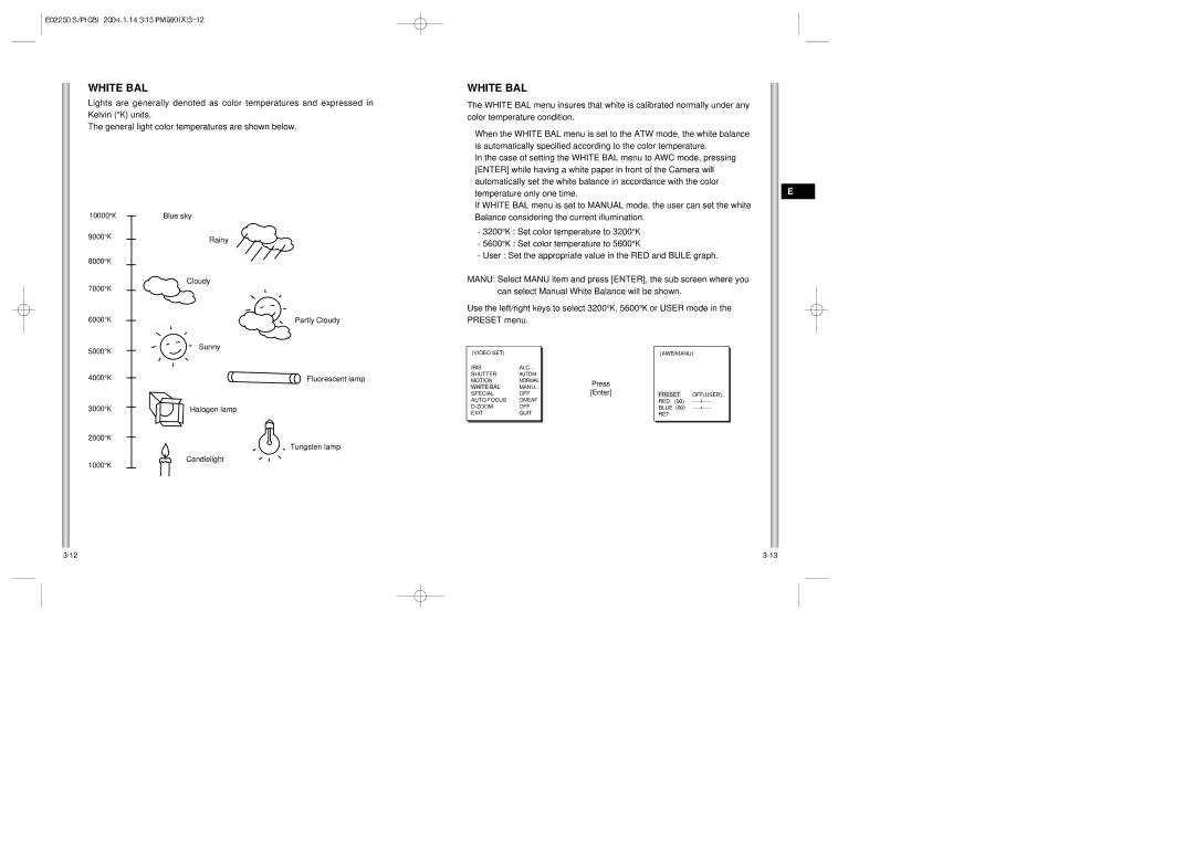 Samsung ED2250S/P manual White BAL, Temperature only one time, User Set the appropriate value in the RED and Bule graph 