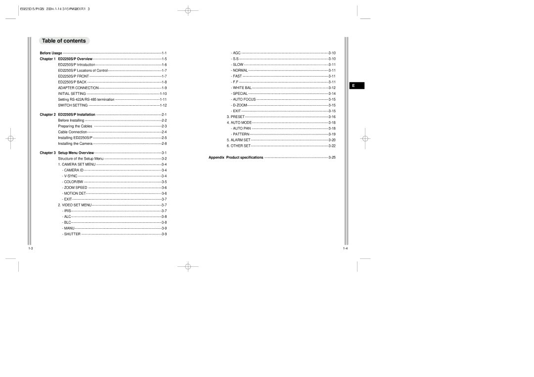 Samsung ED2250S/P manual Table of contents 