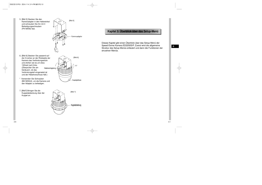 Samsung ED2250S/P manual PH M4X8 fest, Überprüfen Sie am, Geräusch, ob das, Bild7 Bringen Sie die, Kuppel an 