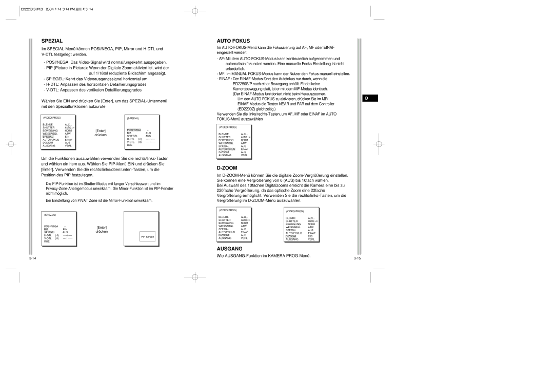 Samsung ED2250S/P manual Spezial, Auto Fokus 