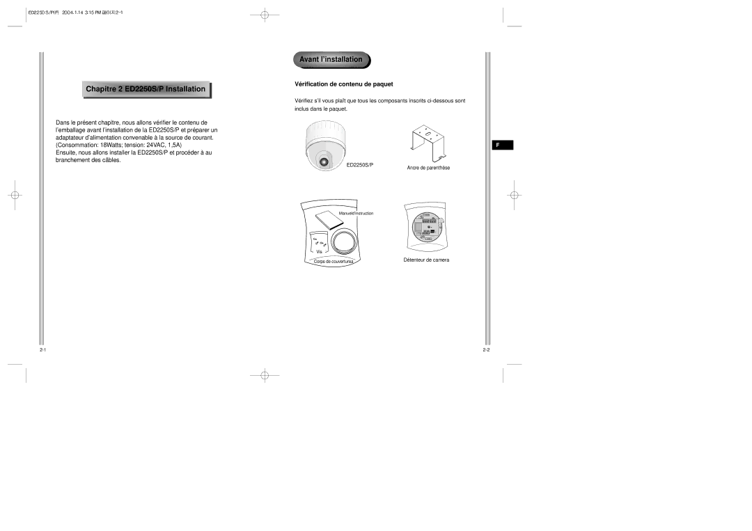 Samsung ED2250S/P manual Vérification de contenu de paquet, Vis Corps de couverturea 