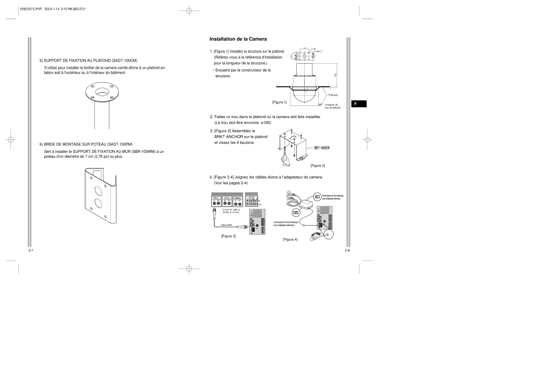 Samsung ED2250S/P manual Installation de la Camera, Support DE Fixation AU Plafond SADT-100CM 