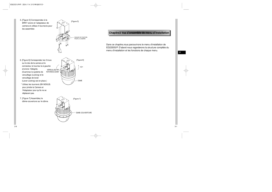 Samsung ED2250S/P manual DôME DôME-COUVERTURE, Chapitre3 Vue d’ensemble de m enu d’installation 