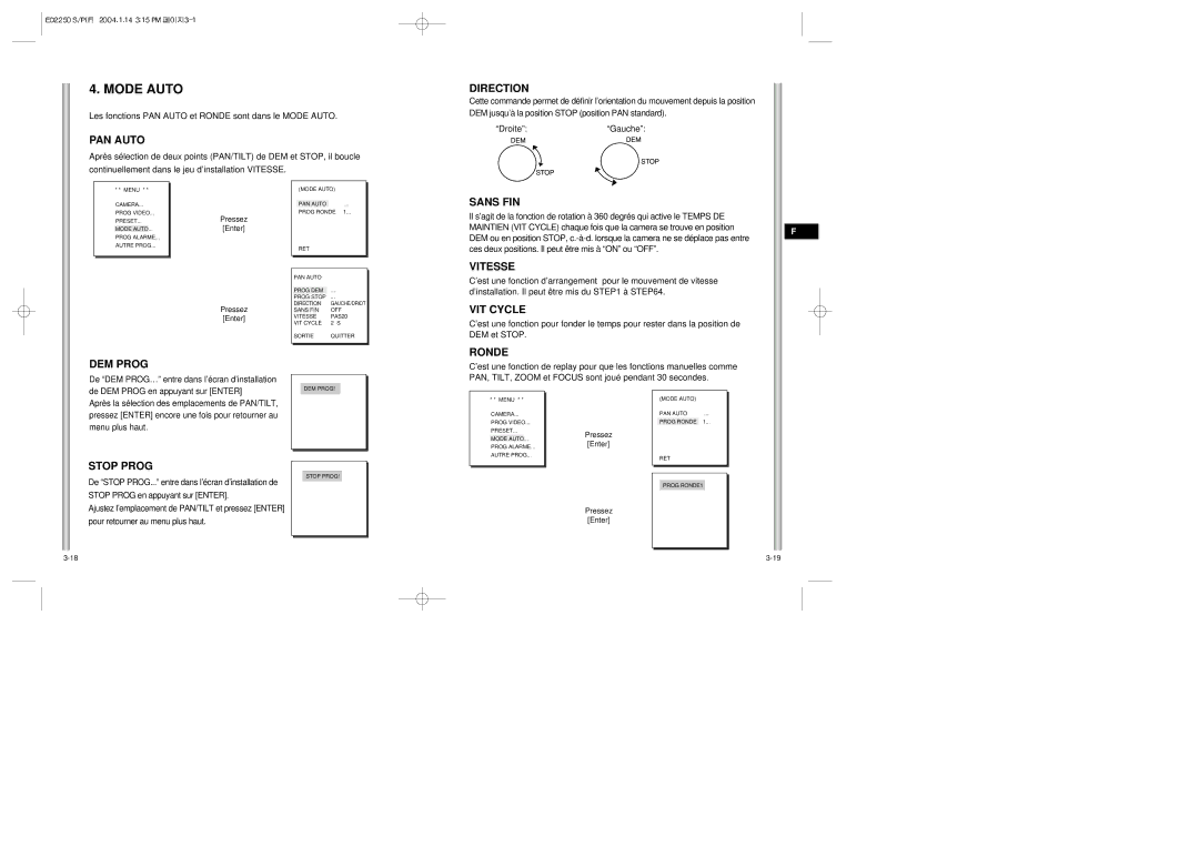 Samsung ED2250S/P manual Mode Auto 