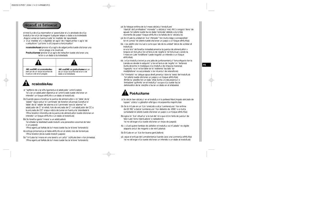 Samsung ED2250S/P manual Medidas de seguridad, Advertencia, Precaución 