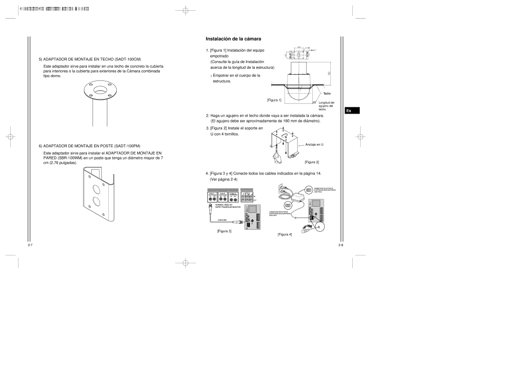 Samsung ED2250S/P manual Instalación de la cámara, Adaptador DE Montaje EN Techo SADT-100CM, Anclaje en U 